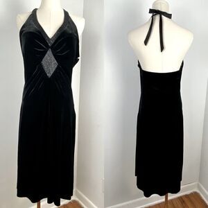 Vintage Sangria Black Velvet Babydoll Midi Dress Halter Style Y2K Whimsigoth 12P